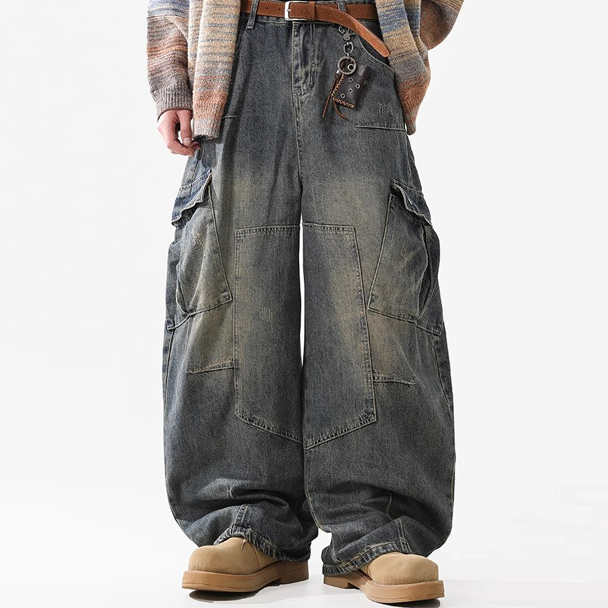 Evokes Multi-Pocket Washed Baggy Jean