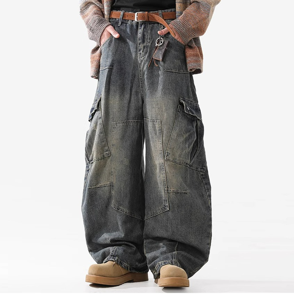 Evokes Multi-Pocket Washed Baggy Jean