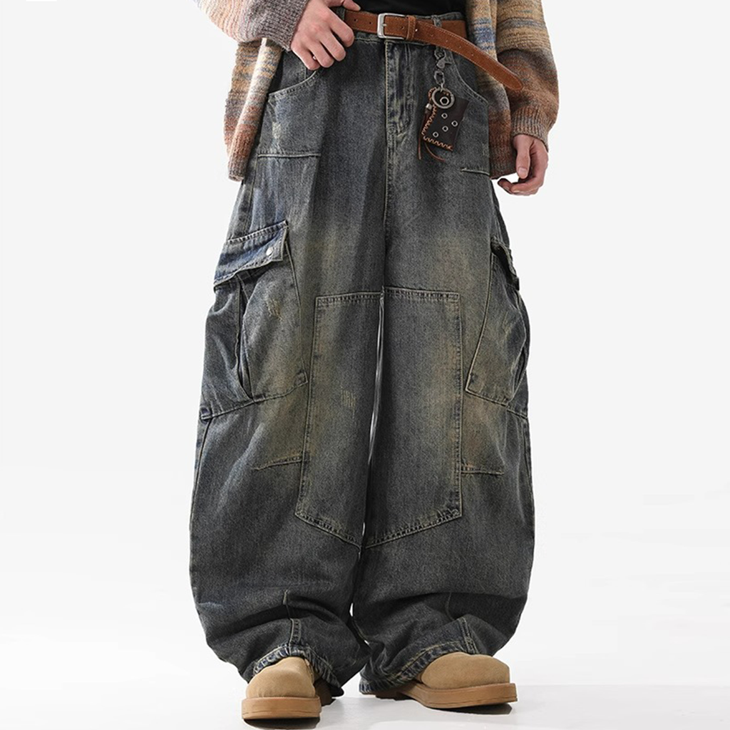 Evokes Multi-Pocket Washed Baggy Jean