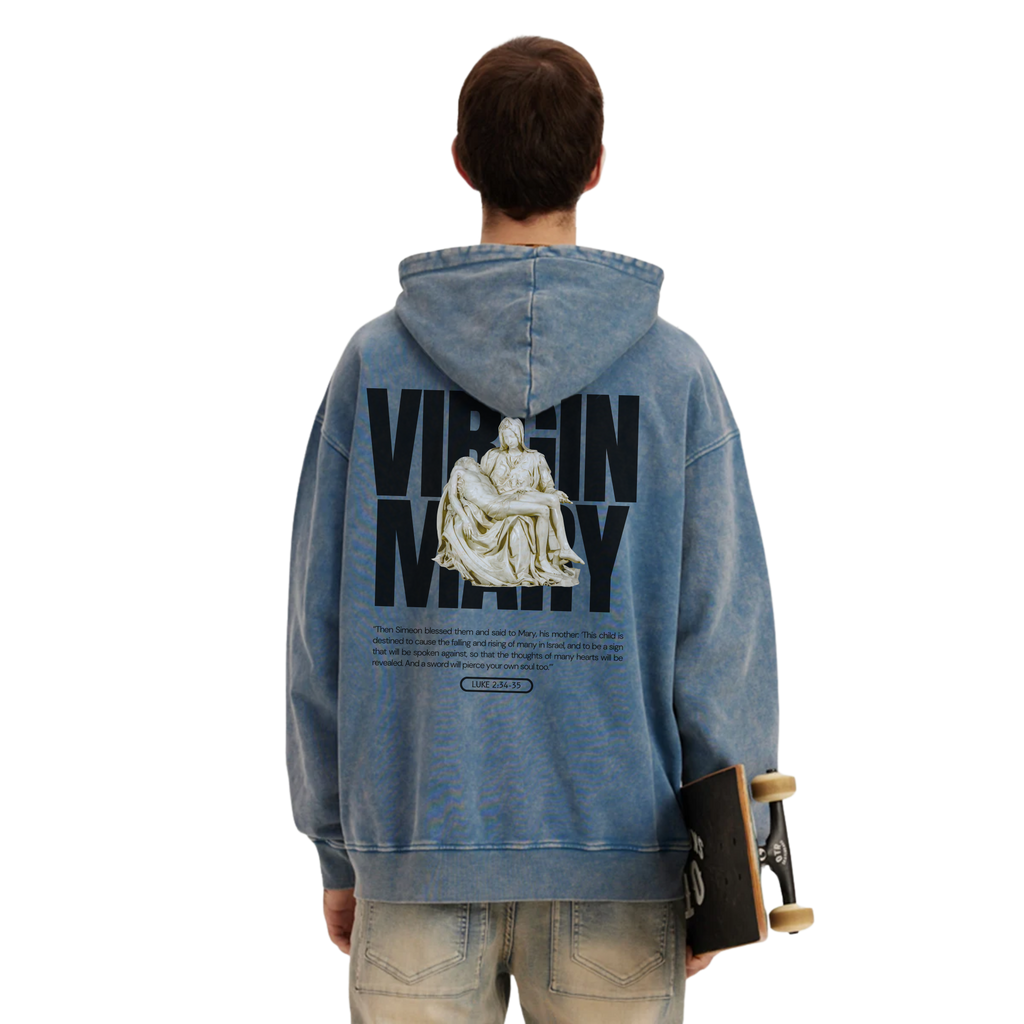 Evokes Virgin Mary Heavyweight Oversized Faded Hoodie