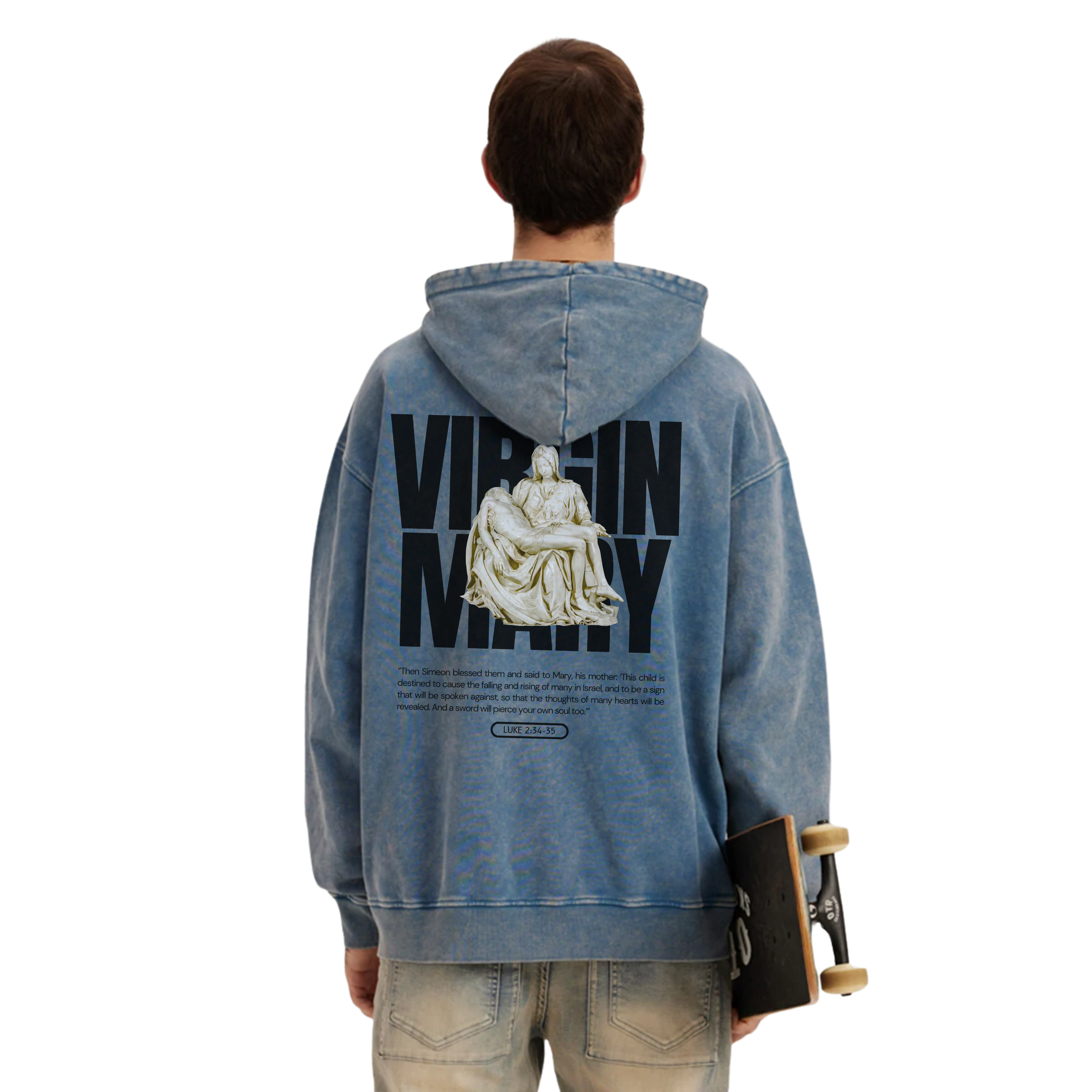 Evokes Virgin Mary Heavyweight Oversized Faded Hoodie